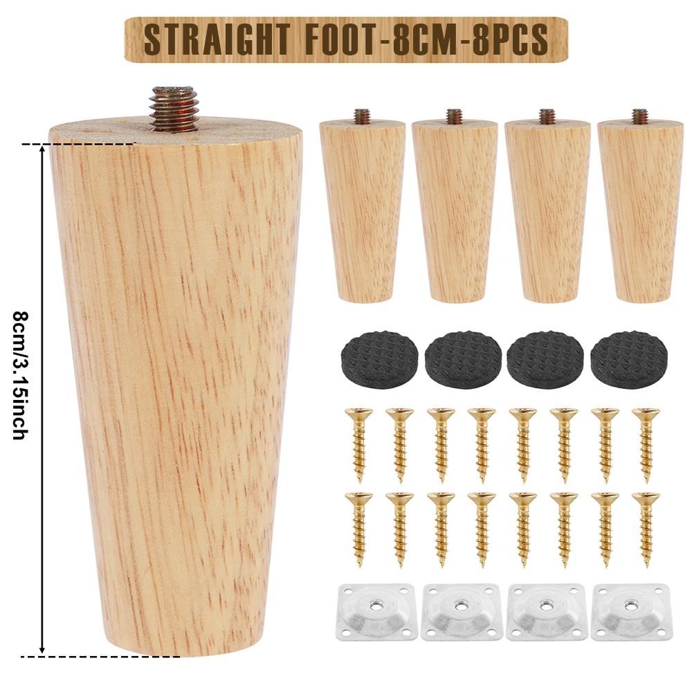 4/8Pcs Wooden Furniture Legs 8/15/20/25cm Oblique/Straight Table Feet Non-slip Chair Feet with Accessory Protective Pad for Sofa