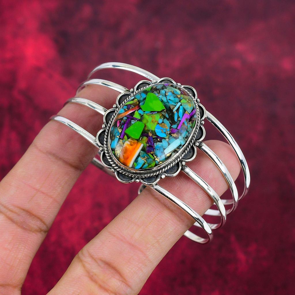 Fiesta Kingman Turquoise Bangle, 925 Solid Sterling Silver Gemstone Jewelry, Handmade Bangle For Wedding Gift