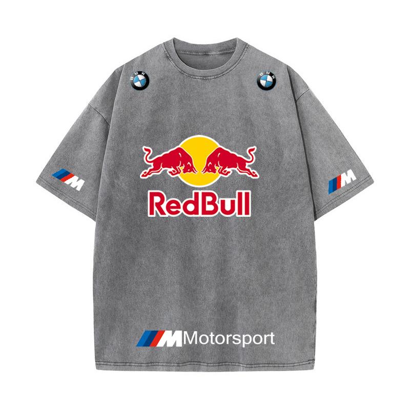 XHBM Летний гоночный костюм Формулы-1 Red Bull Футболка с коротким рукавом Винтажная стирка Круглый вырез