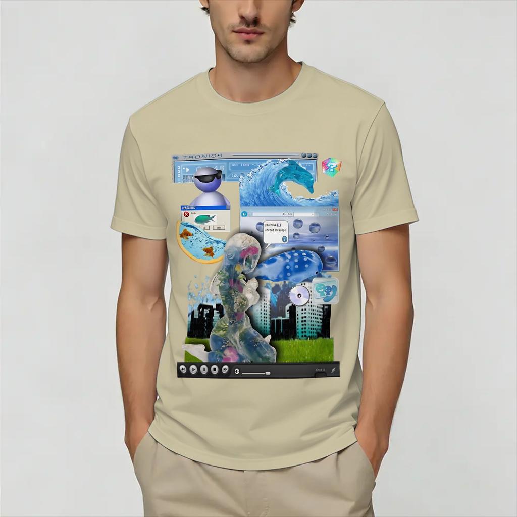 Frutiger Aero World Vaporwave Футболка Унисекс Хлопок Потрясающие Футболки Футболки с Круглым Вырезом Одежда с Коротким Рукавом Для Взрослых