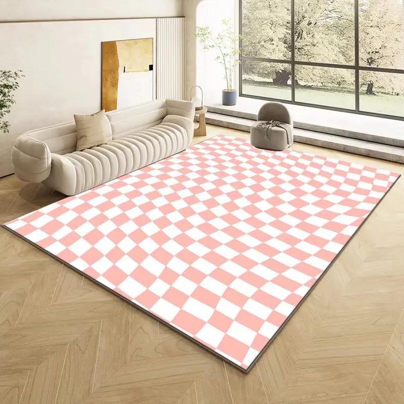 Модный ретро ковер в клетку для гостиной, спальни, прикроватный, нескользящий, мягкий коврик, домашний, моющийся, плюшевый ковер, настраиваемый