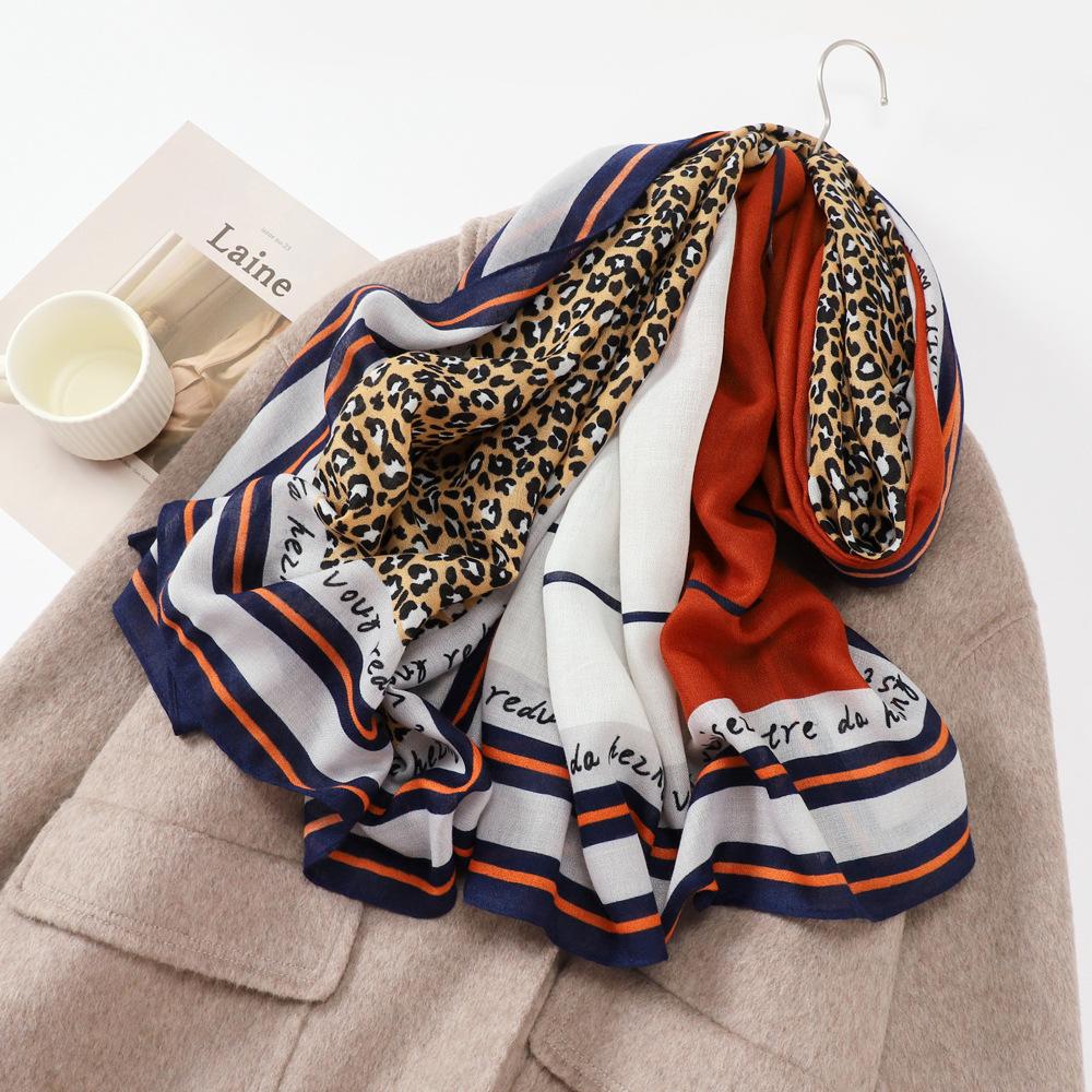 Autumn New Leopard Hit Colour Imitation Cotton Linen Silk Scarf Summer Travel Beach Sun Shawl Female Wild Warm Scarf