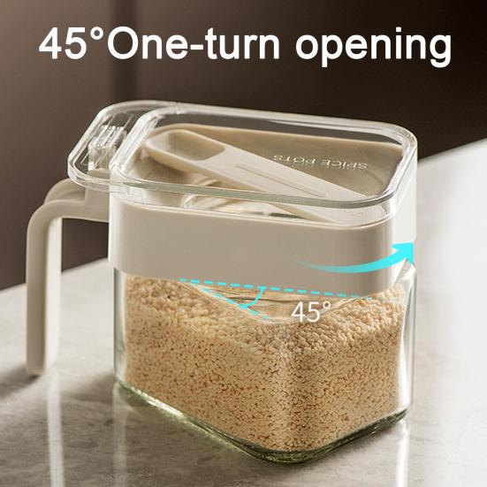 Коробка для приправ с ручкой ложки, пылезащитная крышка, прозрачная многофункциональная столешница, приправа для специй, соль, сахар, стеклянная банка для хранения, контейнер, кухонные принадлежности