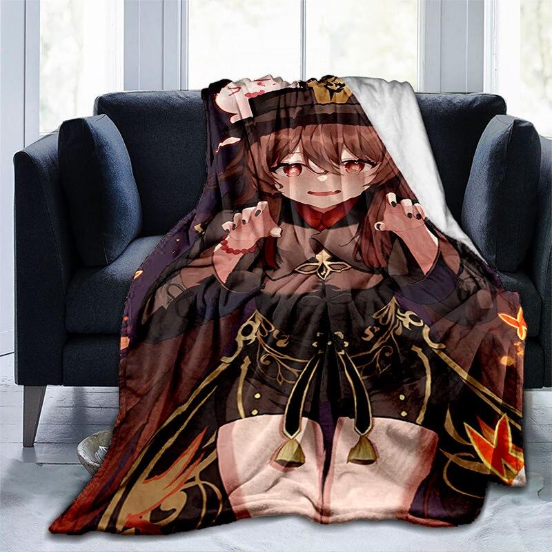 Мультяшное одеяло с принтом Genshin, фланелевое теплое мягкое плюшевое одеяло для дивана-кровати, милое плюшевое одеяло в стиле аниме