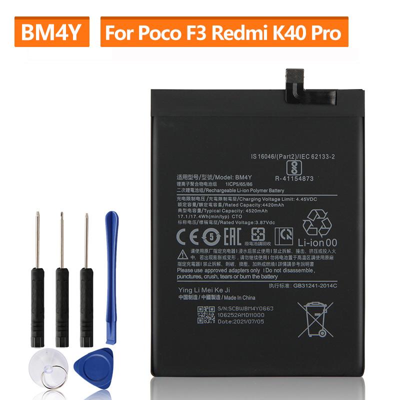 Сменный аккумулятор для Xiaomi Poco X3 F3 Redmi K40 Pro + K40 Pro BM4Y, аккумуляторная батарея для телефона