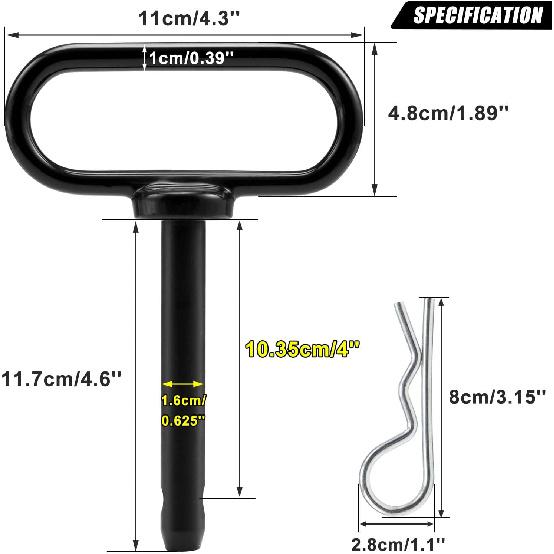 CZC AUTO 2 Pack Hitch Pin 5/8 X 4 Inch For Lawn Mower Trailer, Gate P For Simple One Handed Hook On & Off - Securely Hitch Lawn & Tow Behind