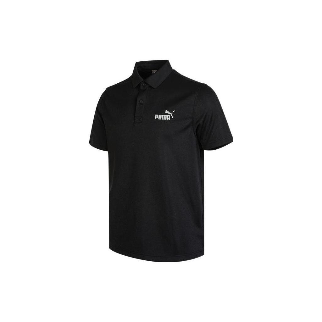 Puma Solid Color Logo Print Half-Zip Polo Shirt Men Tops Black 671927-01