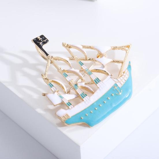 Pirate Boat Brooch Steam Boat Sailboat Shape Good Detail Stainless Exquisite Coat Collar