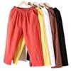 Women Summer Casual Loose Harem Elastic Waist Cotton Linen Pants Ninth Trousers