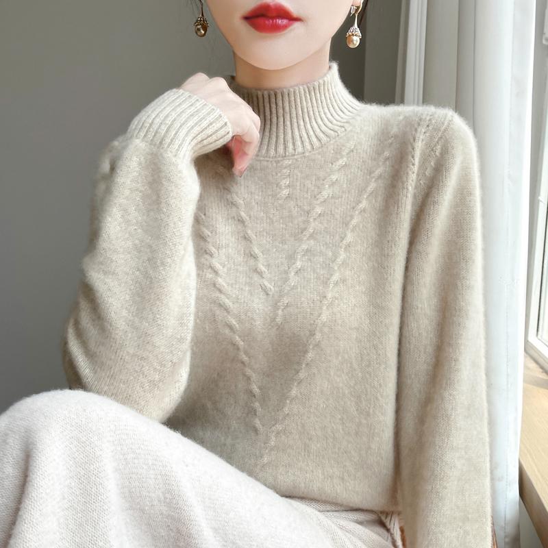 Женский кашемировый свитер Qinghe Cashmere 30% кашемир 70% шерсть Осень и Зима Кашемировый плотный пуловер Мягкий и теплый