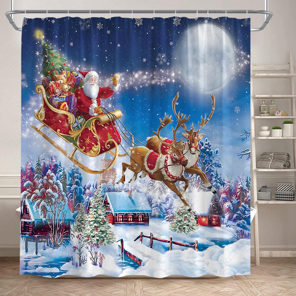 Зимние Рождественские Шторки для Душа Смешной Санта Клаус Олень Снеговик Красные Рождественские Шары Снег Домашний Декор для Ванной Комнаты Шторка с Крючками