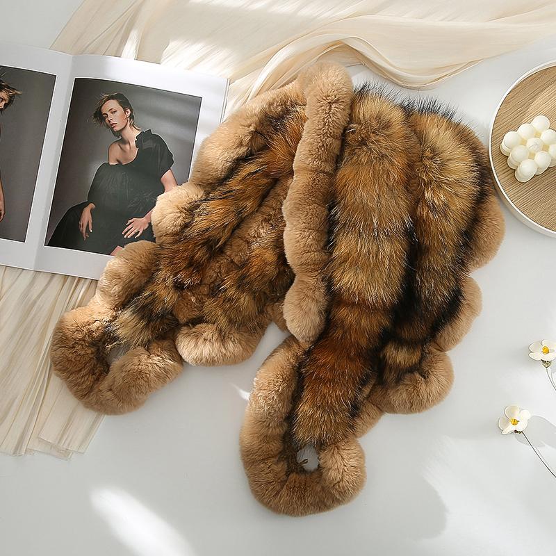 Новый женский зимний шарф из натурального меха кролика Рекс, шаль, теплый мягкий шарф из меха серебристой лисы, женская мода, пончо из 100% натурального меха кролика Рекс