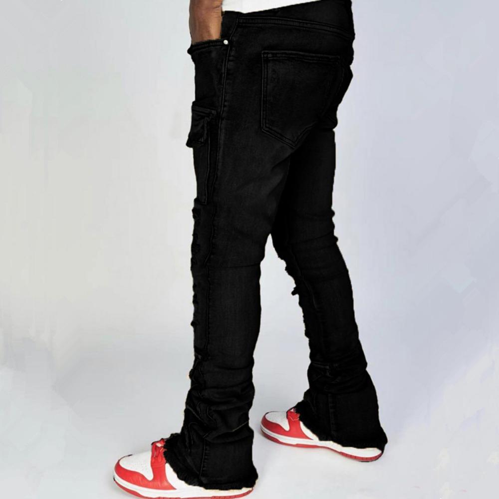 Streetwear Retro Style Men Ripped Spliced Slim Jeans Trousers Hip Hop Holes Stylish Denim Pants for Male