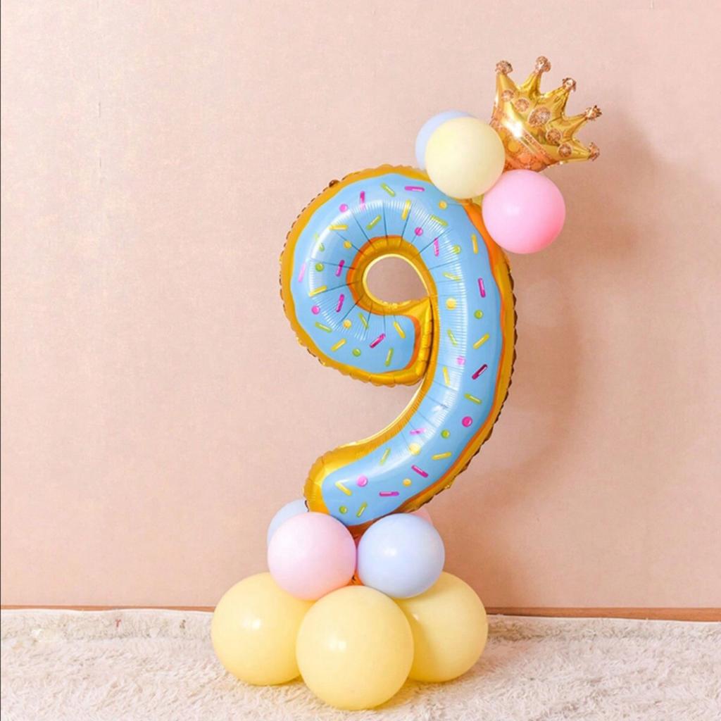 1 Set of 15pcs 32inch Donut Number Balloon Column Set,Children's Birthday Party Decorations