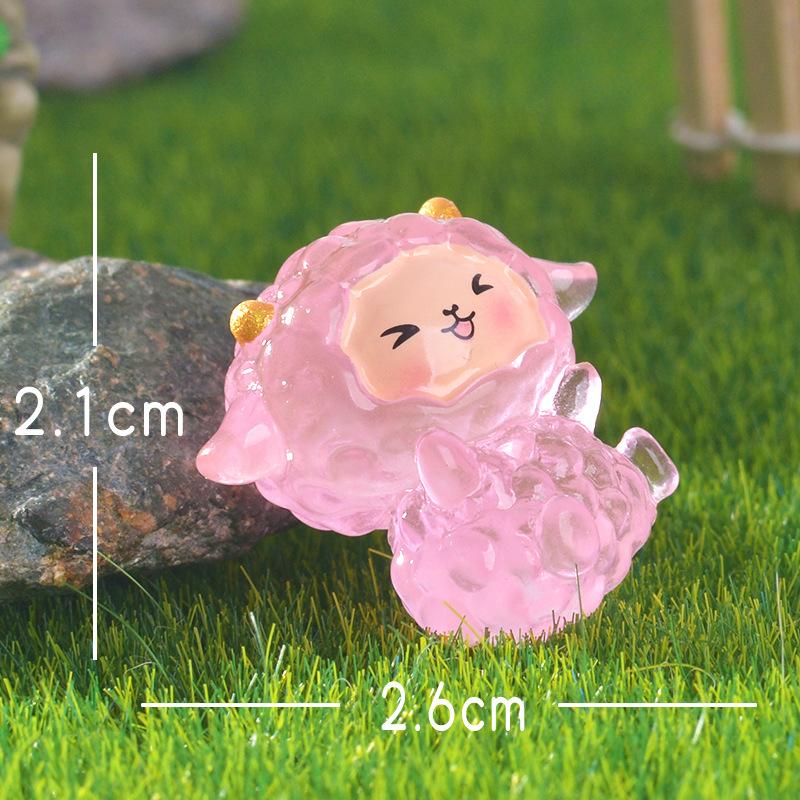 Pink Little Sheep Micro-landscape Cute Animal Little Pink Sheep Glow-in-light Small Ornament Resin Accessory