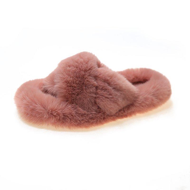 Осенняя и зимняя верхняя одежда плюшевые тапочки женские студенческие сетчатые знаменитости искусственный мех кролика крест хлопковый перетаскивание женские