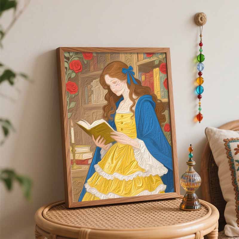 Disney Princess Belle oil painting by numbers art kit. handmade diy painting home decoration gifts. library scene with roses