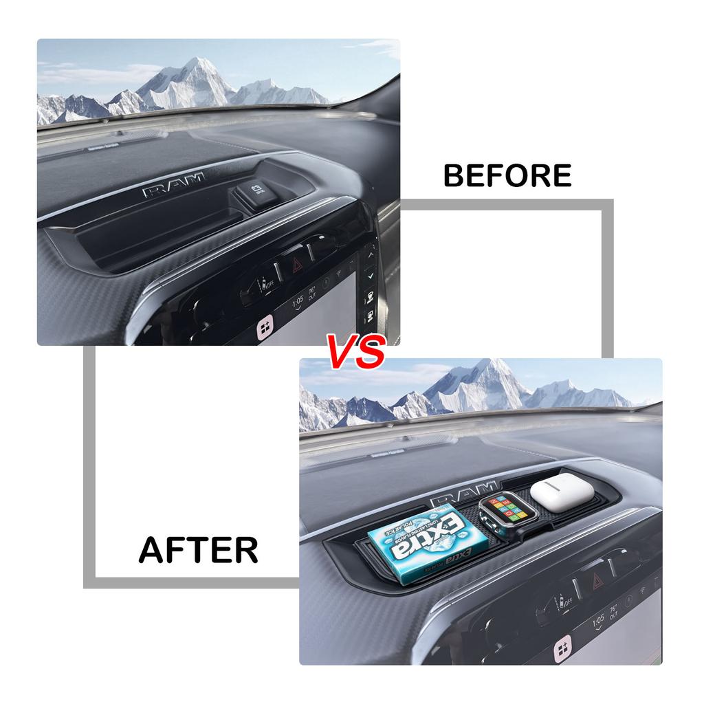 Center Console Dashboard Storage Organizer for 2019-2026 Dodge RAM 1500 Behind Screen 12 inches Dash Board Storage Cover Car Box