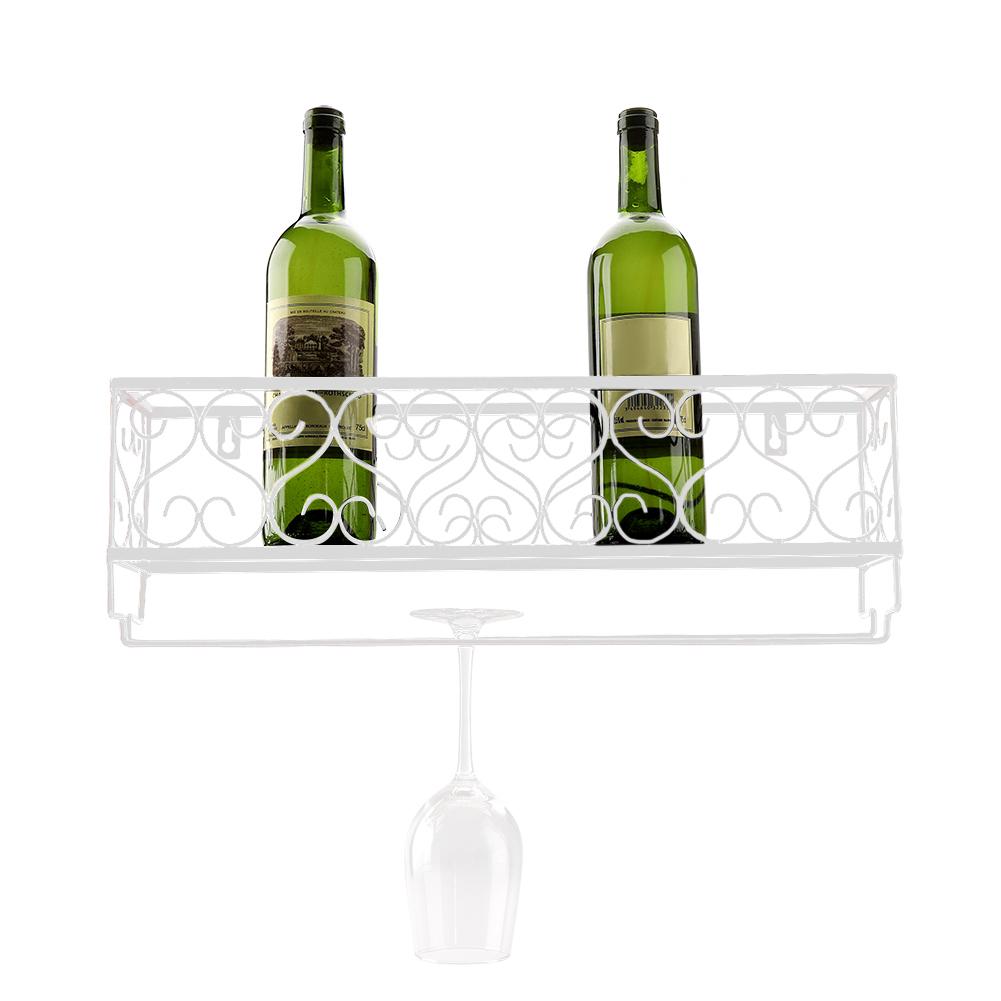 Wall Mount Metal Wine Rack Bottle Champagne Glass Holder Storage Bar Accessory with Shelf White