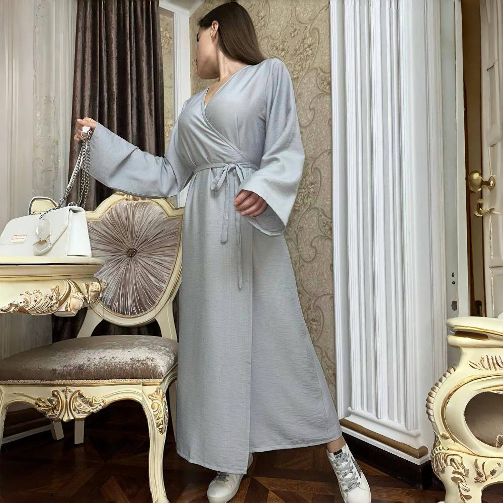 LYRIA Модное Однотонное Платье-Миди с Поясом, Стройнящее, Новая Женская Одежда, Платье-Комбинация, Стильное Платье с Запахом