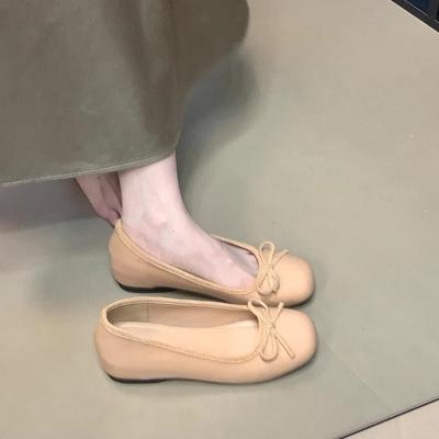 Туфли-лодочки красные с бантом женские 2025 весна и лето новые французские туфли-лодочки на плоской подошве ladyshoes с внутренней высотой подъема туфли для бабушки