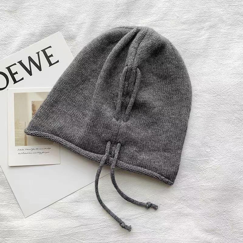 Women Knitted Baggy Beanie Hat Drawstring Slouchy Wool Pullover Cap Outdoor Windproof Skullies Beanies Bonnet Caps Solid color