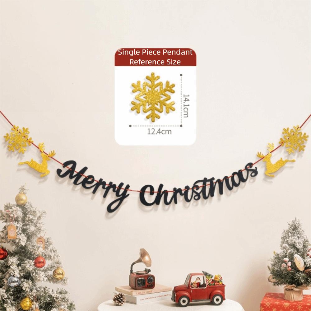 Felt Christmas Banner Elk Design Red Green Xmas Pull Flag Hanging Ornament Santa Design Party Banner Outdoor Decor