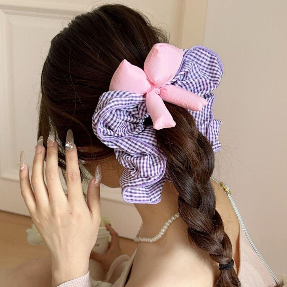 Тканевые резинки для волос с решеткой, милые большие резинки для волос, модные рюши для волос, веревки для вечеринок