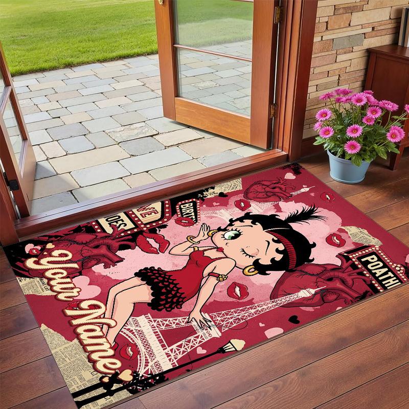 Crystal Velvet Rug Custom Name Text, Soft Non Slip Floor Mat Home DecorBetty Boop