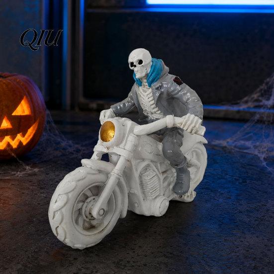 Bar Skull Decoration Halloween Skeleton Ornament, Resin Motorcycle Figurines, Durable Matte Finish Outdoor Decor Collectible Statue, for Boy