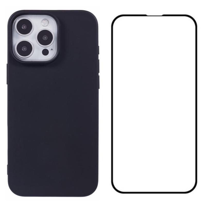 Чехол для iPhone 16 Pro Max, ТПУ чехол для телефона с защитной пленкой для экрана (Большое отверстие для линзы)
