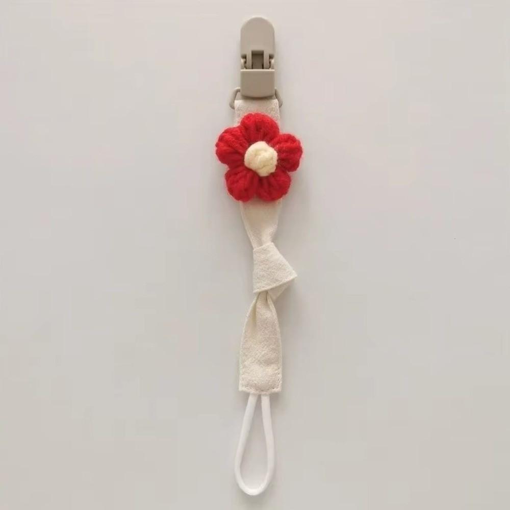 Plastic Flower Dummy Nipple Holder Plaid Embroidery Pacifier Clips Retro Baby Pacifier Chain Girls