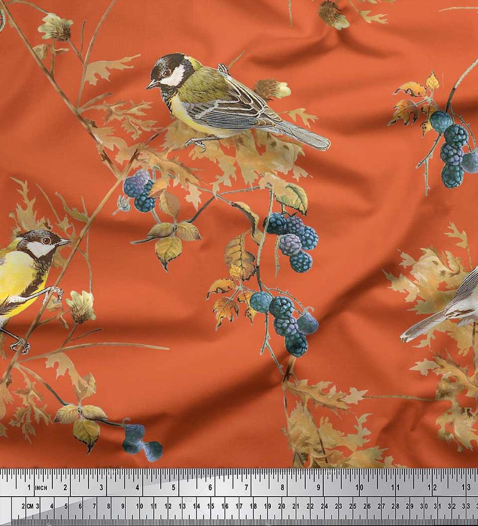 Soimoi Черная креповая ткань из полиэстера Черная ягодная и желтая ткань с принтом воробья и птицы в ярдах 42 дюйма