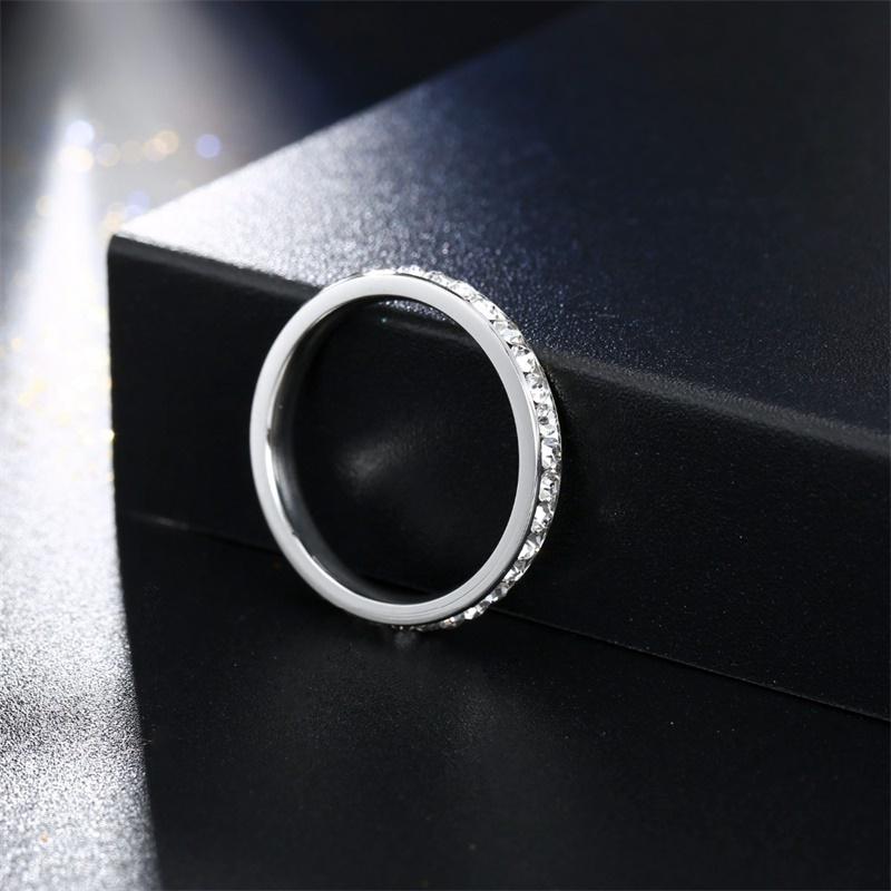 Simple Stainless Steel Rhinestone Rings Engagement Wedding Ring for Women Jewelry Gifts
