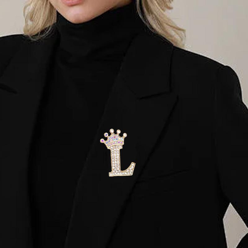 1 шт. брошь-булавка для женщин и мужчин, брошь с инициалом, булавка на воротник, кристалл, страз, модная, от A до Z, золотистый тон, булавка-корсет