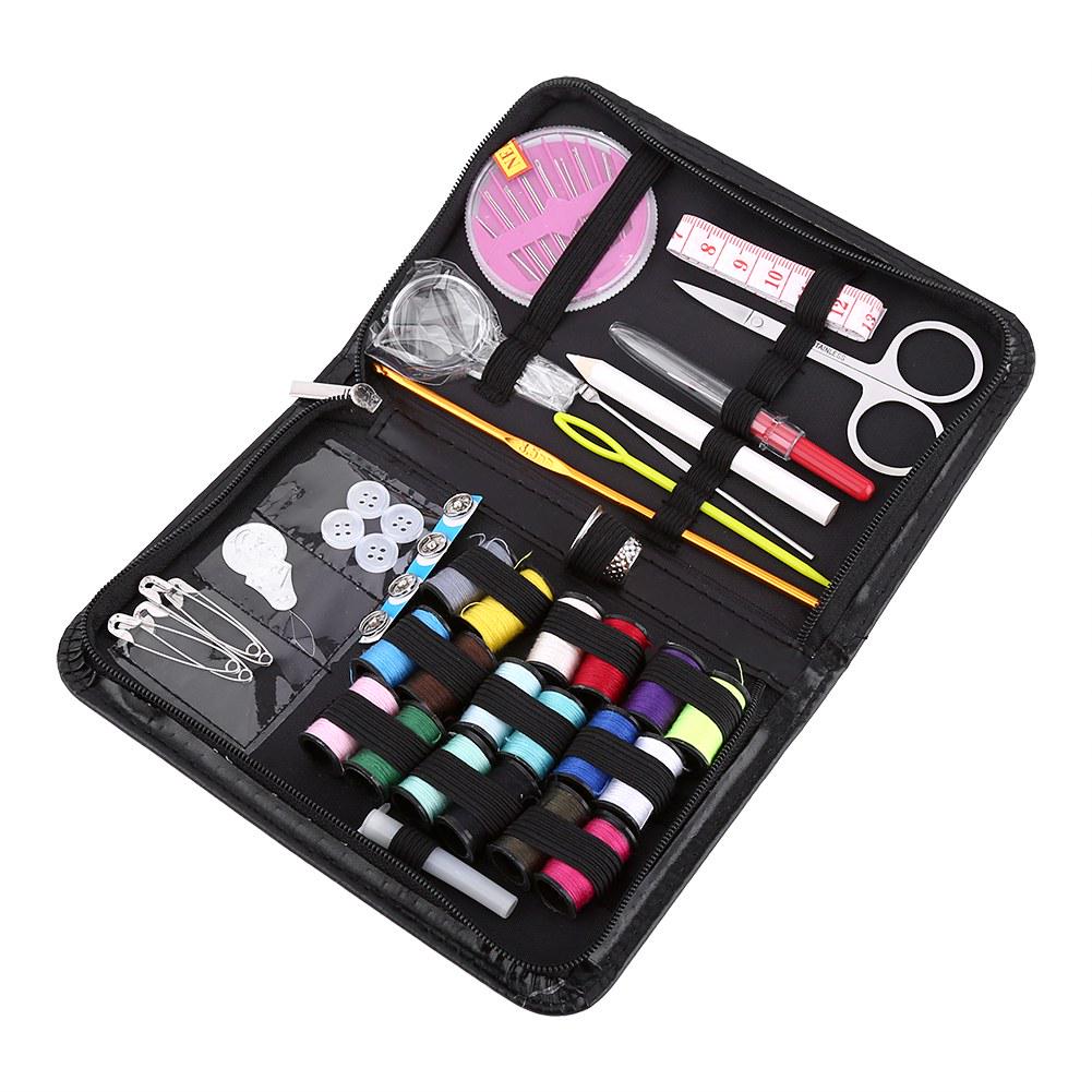Portable Sewing Kit, PU Lther Case with Essential Tools Including Thrds Needles Scissors and Msuring Tape, Travel Home Craft Clothes Repair