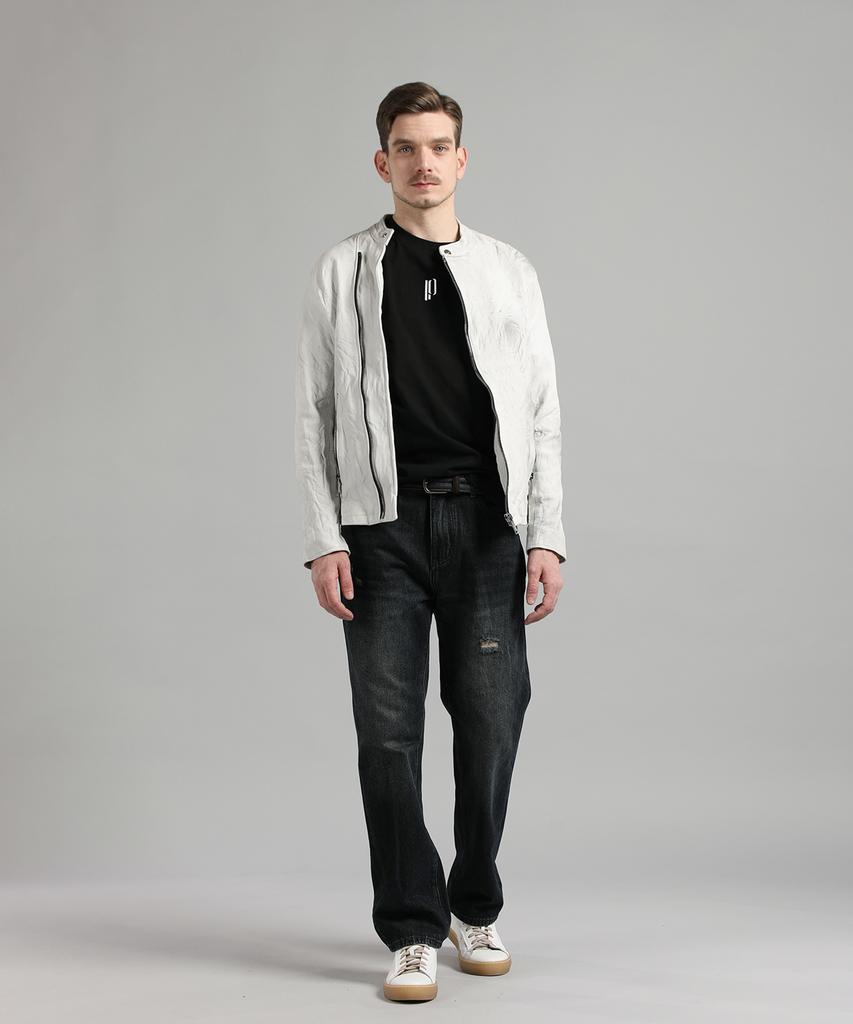 Panicale Vintage Effect Biker Jacket [White]
