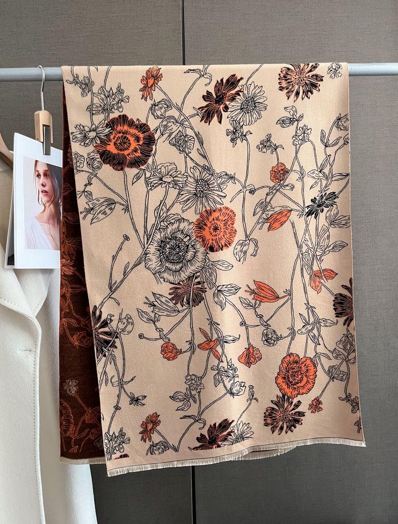 Winter Thickened Warm Scarf Floral Tassel Pashmina Shawl For Women Imitation Cashmere Warps Autumn Coldproof Windproof Blanket