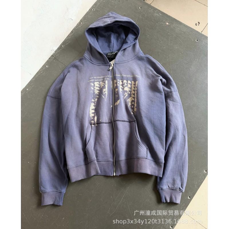 Oversized Washed Cotton Hoodie With Letter Print Unisex Streetwear Fall Casual Sweatshirt