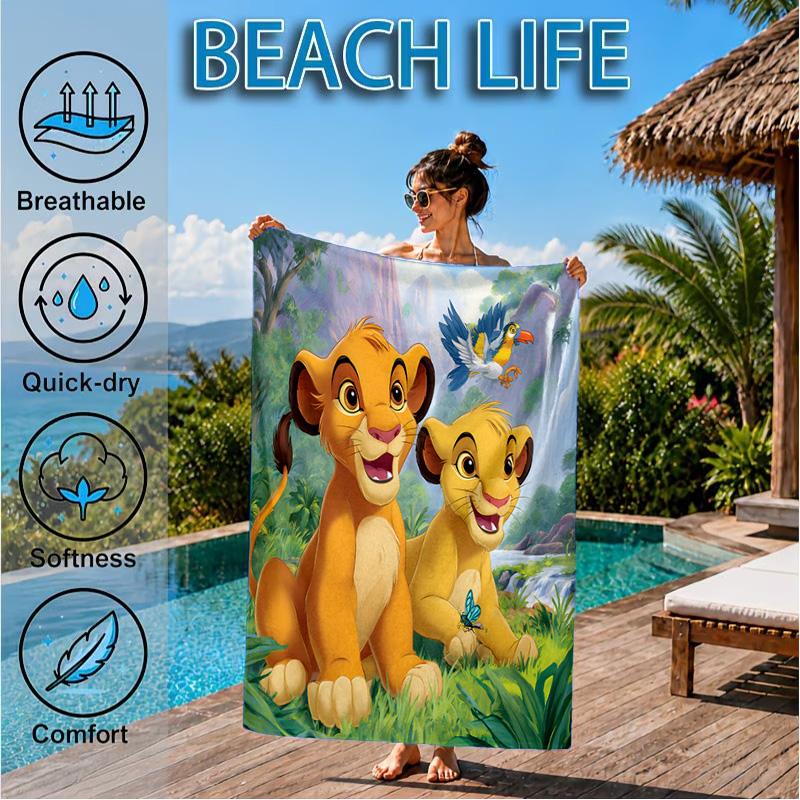 Lion king Artwork Printed Microfiber Beach Towel, Soft And Absorbent, Quick-Dry, Ideal for Summer Travel, Beach Essential, Swimming Pool