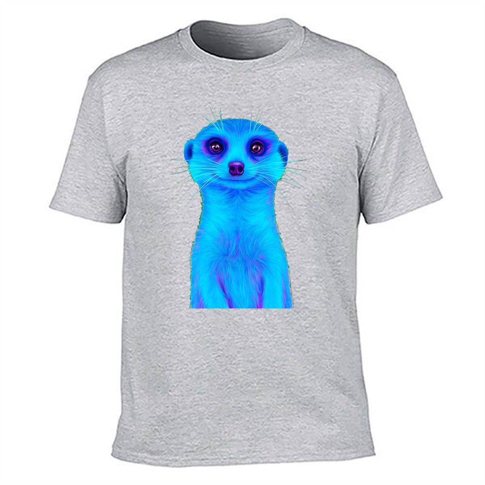 Unisexs Cotton Short Sleeve Tshirt With Vibrant Blue Purple Meerkat Graphic Print Casual Crew Neck Tee For Daily Wear