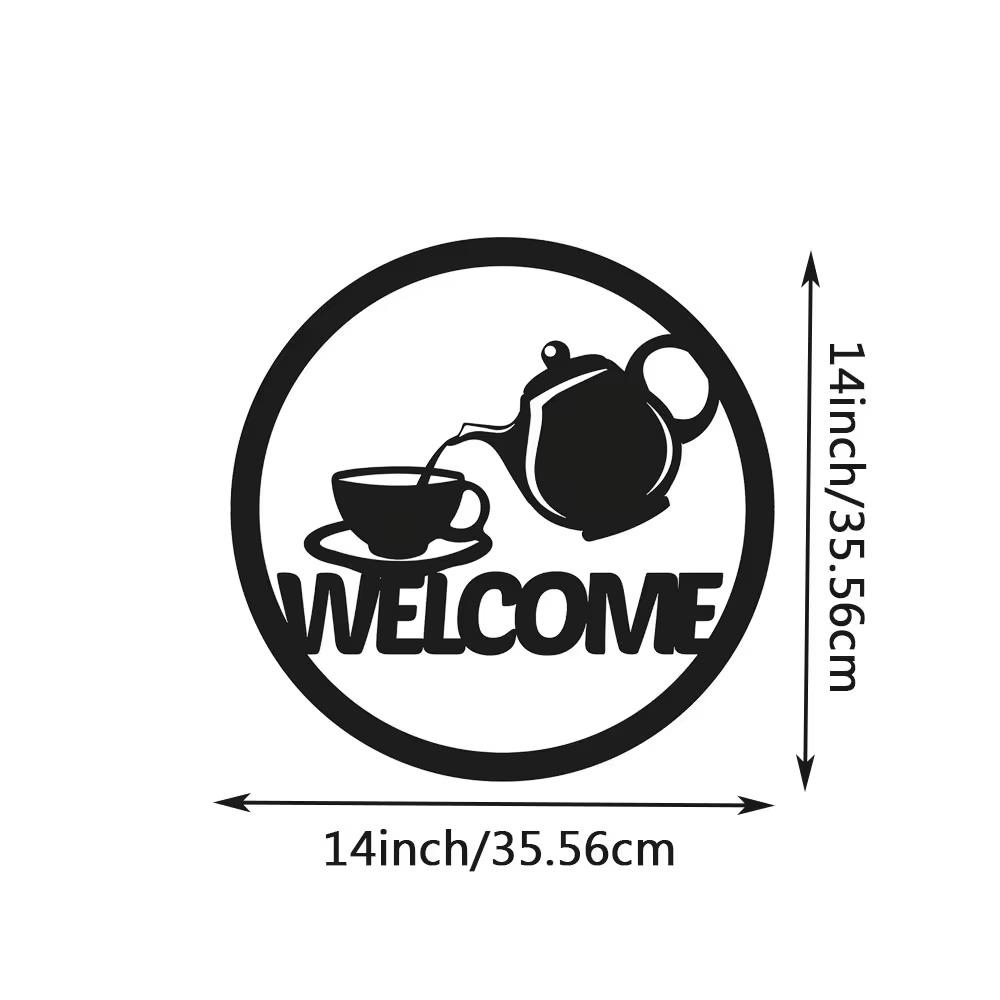 Teapot Welcome Metal Sign: Charming Tea Time Decor with Teapot and Saucer—Perfect for Creating a Cozy Home Atmosphere