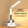 LED Clock Table Lamp USB Chargeable Dimmable Desk Lamp 2 Heads 180 Rotate Foldable Eye Protection Reading Night Light