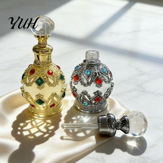 Decorative Perfume Bottle 15ML Vintage Luxury Refillable Bottle, Essential Oil & Fragrance Glass 15ml Dubai Arabian Style Empty Container for