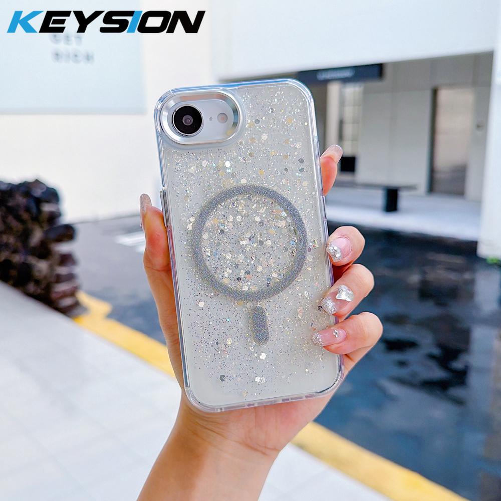 KEYSION Luxuxy Glitter Magnetic Phone Case for MagSafe for iPhone 17e 16e Soft TPU+PC Shockproof Back Cover for iPhone 16e 17e