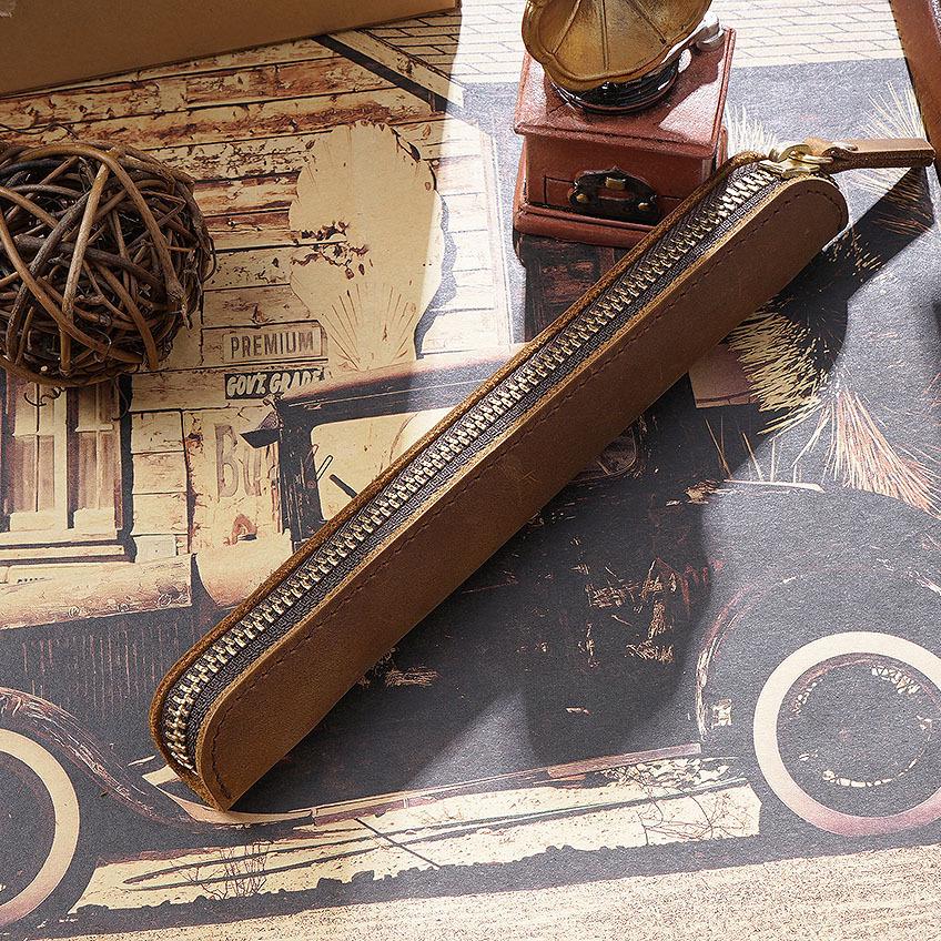 Retro Cowhide Apple Stylus Protective Case - Portable Genuine Leather Pen Bag