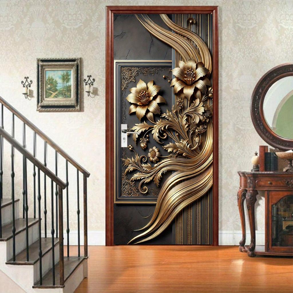 3D Peel and Stick Door Sticker Mural - Self-Adhesive, Removable Waterproof Vinyl Door Decal for Bedroom and Living Room Wall Decoration