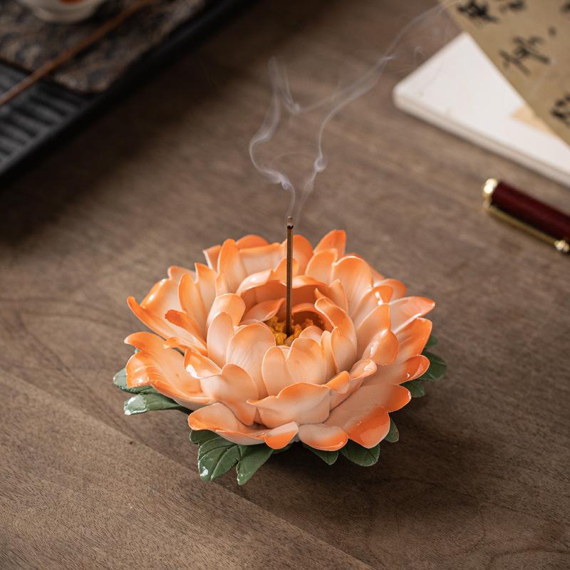 Имитация ручной лепки пион фарфоровый цветок керамический нитевидный благовонный держатель благовонная вставка чайная церемония настольный декоративный