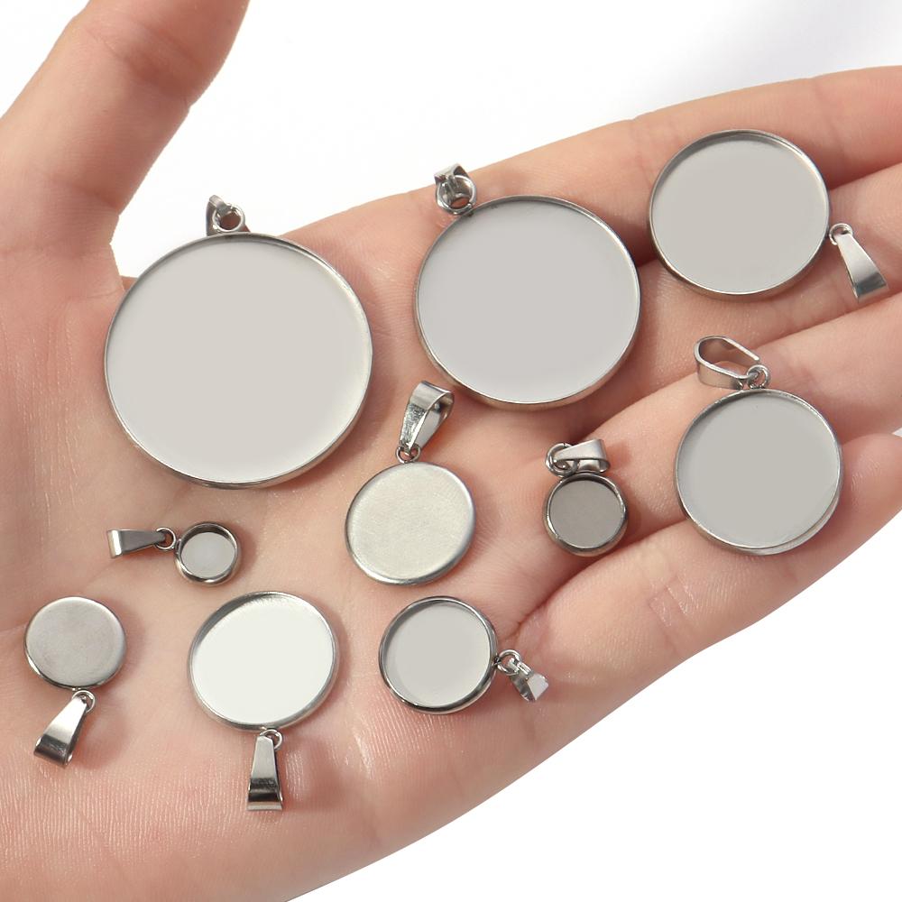High Quality 6-30mm Stainless Steel Cabochon Base Bezel For Jewelry Making Blank Trays Pendant Settings With Clasps DIY Necklace