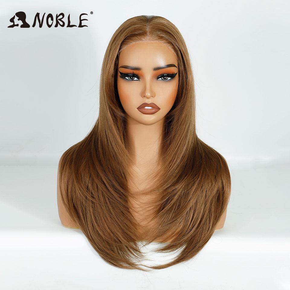 Noble Synthetic Lace Front Wigs For Women 13x3 Straight Lace Wig Pre Plucked Layered Wig Ombre Blonde Brown White Cosplay Wig